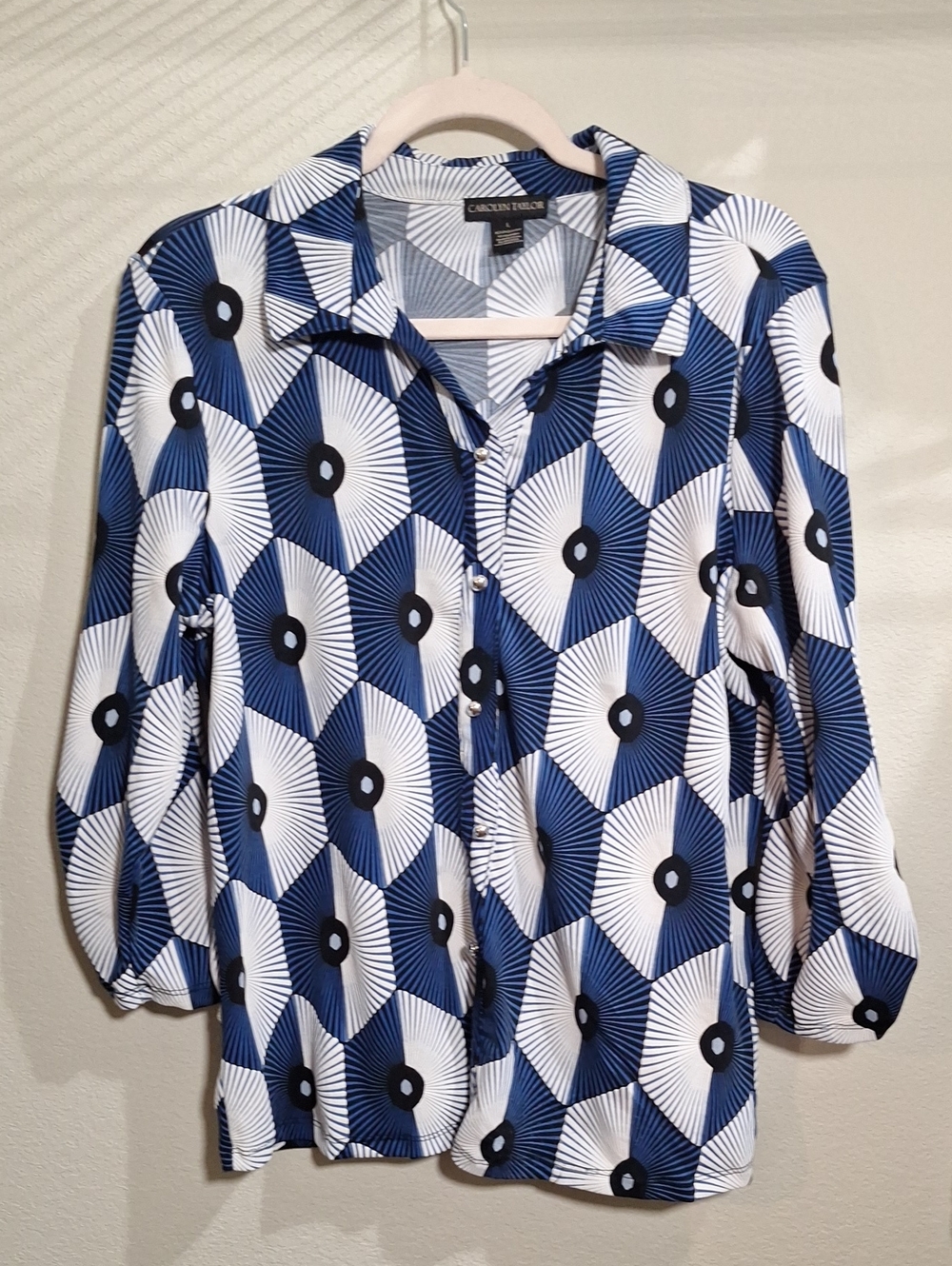 Maximalist Navy, White & Black Geometric Career Button-Front Shirt. Large